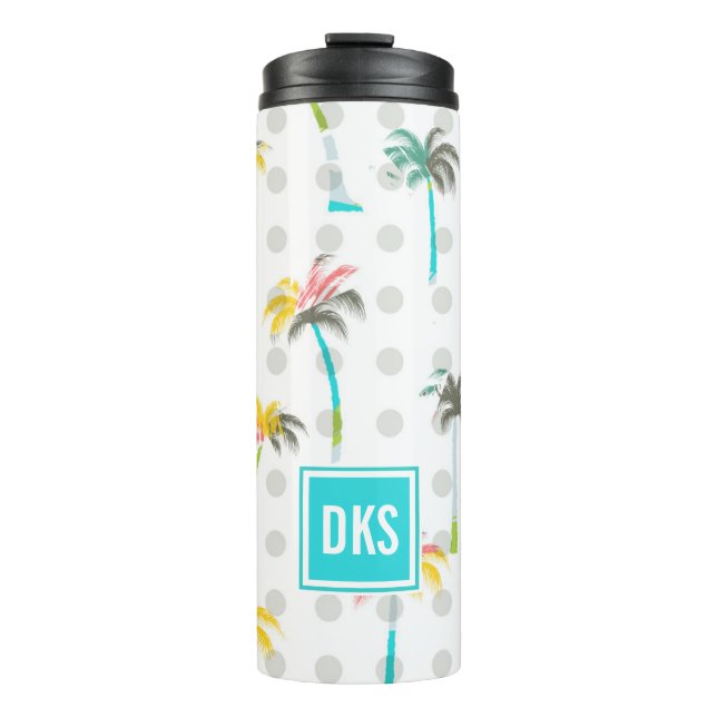 Monogramm der Aquarell-Palme-| Thermosbecher (Vorderseite)