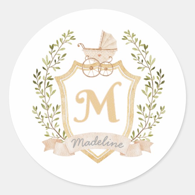 Monogramm der Baby-Carriage m | Neutral Runder Aufkleber (Vorderseite)