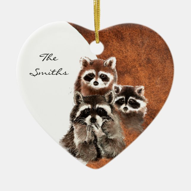 Monogramm der benutzerdefinierten Familie, Raccoon Keramikornament (Vorne)