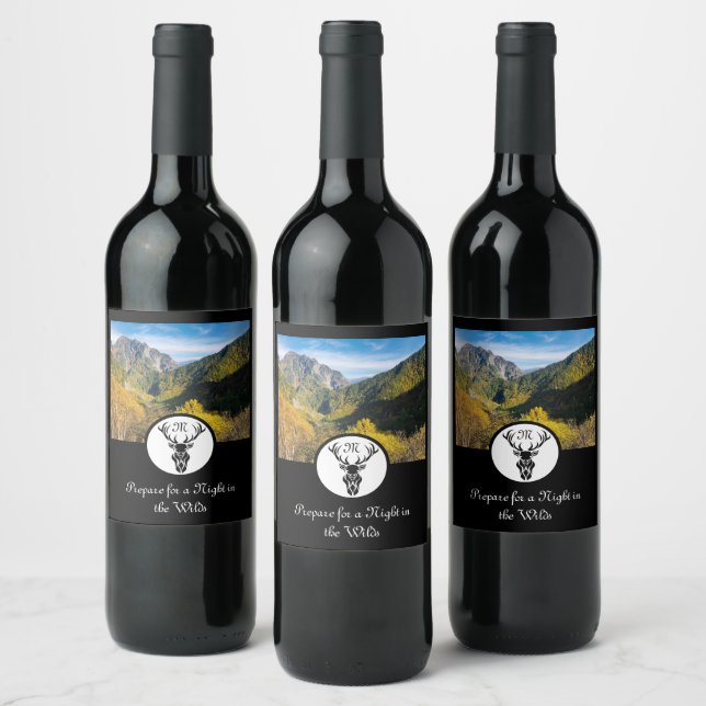 Monogramm der Black Buck-Silhouette mit benutzerde Weinetikett (Flaschen)