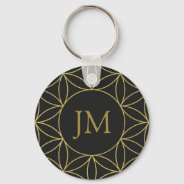 Monogramm der Black & Gold-Blume Schlüsselanhänger