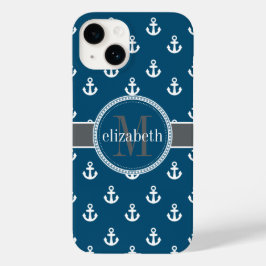 Monogramm der blauen Anker des weißen Schiffes Case-Mate iPhone 14 Hülle