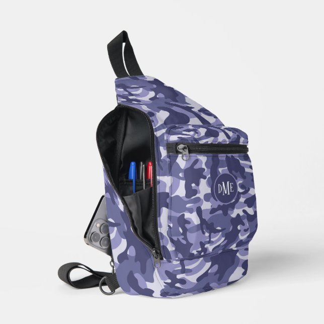 Monogramm der blauen Camouflage Crossbody Bag (Offen)