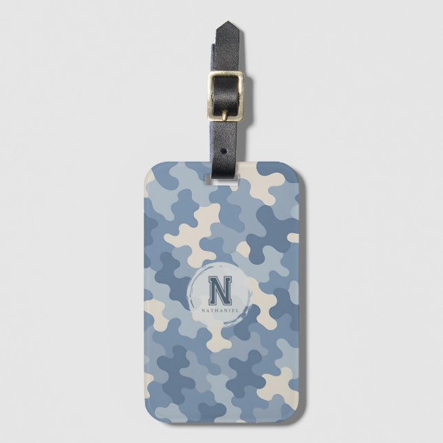Monogramm der blauen Camouflage Gepäckanhänger (Vorderseite Vertikal)