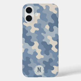 Monogramm der blauen Camouflage iPhone 16 Plus Hülle