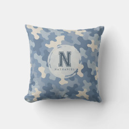 Monogramm der blauen Camouflage Kissen