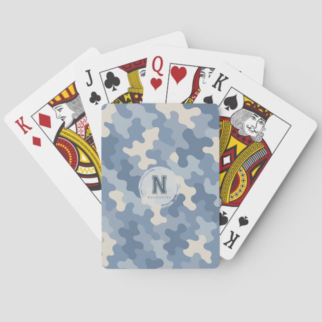 Monogramm der blauen Camouflage Spielkarten (Rückseite)