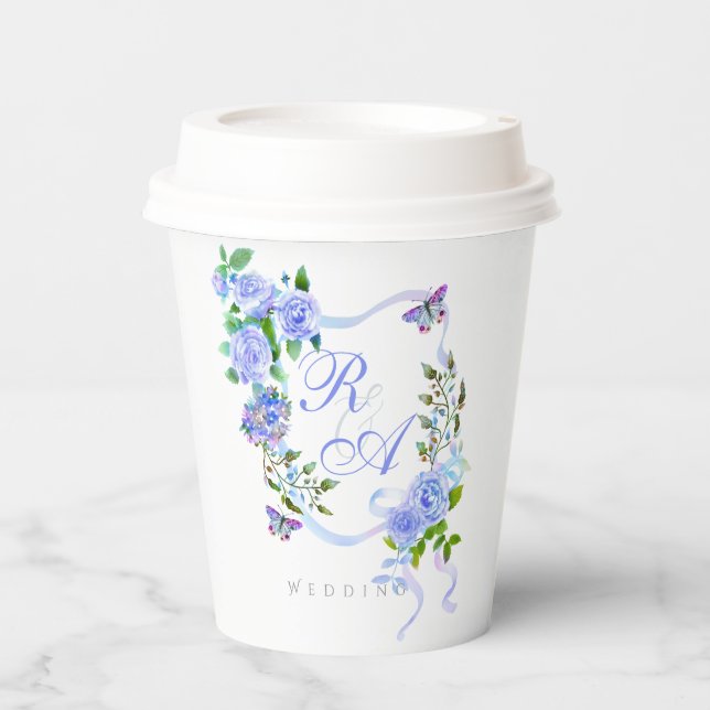Monogramm der blauen Rose Pappbecher (Vorderseite)