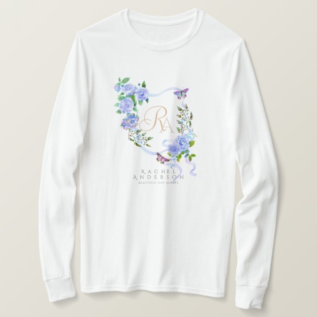 Monogramm der blauen Rose T-Shirt (Design vorne)