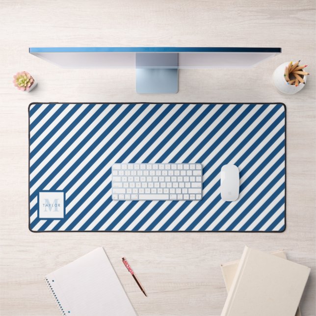 Monogramm der blauen Streifen Schreibtischunterlage (Büro 1)