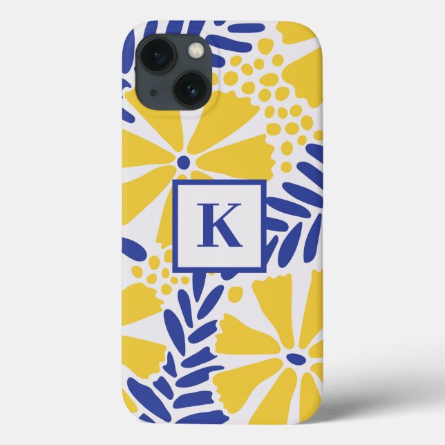 Monogramm der blauen und gelben Blume Case-Mate iPhone Hülle (Rückseite)