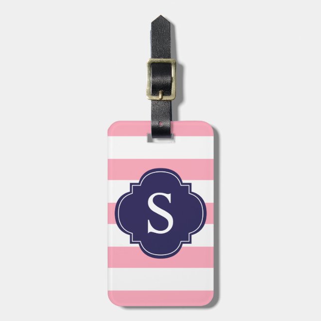 Monogramm der blauen und rosa Streifen Gepäckanhänger (Vorderseite vertikal)