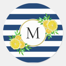 Monogramm der coolen Lemonen-Streifen Runder Aufkleber