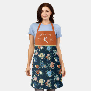 Monogramm der Coral & Blue Floral Pattern Schürze