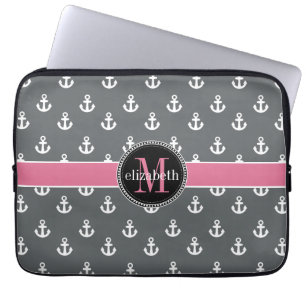 Monogramm der dunkelgrauen weißen Anker der Schiff Laptopschutzhülle