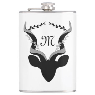 Monogramm der dunklen Antelope-Silhouette Flachmann