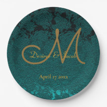 Monogramm der dunklen Aquamarinen Gold-Floral-Hoch