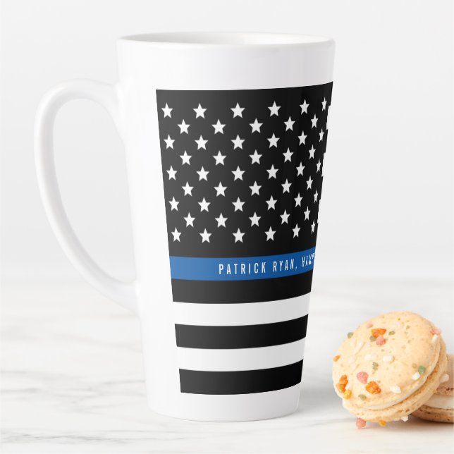 Monogramm der dünnen blauen Linie der Polizei Milchtasse (Beispiel)