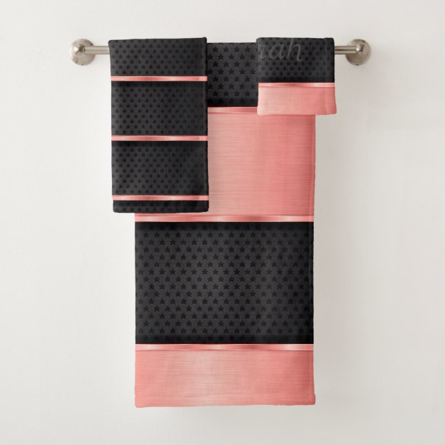 Monogramm der eleganten Rose Gold und Black Stars Badhandtuch Set (Insitu)