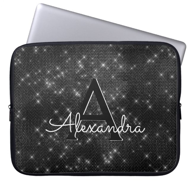 Monogramm der eleganten schwarz-weißen Sparkling-S Laptopschutzhülle (Vorderseite)