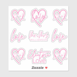 Monogramm der elektronischen Liebe Neon Pink Retro Aufkleber