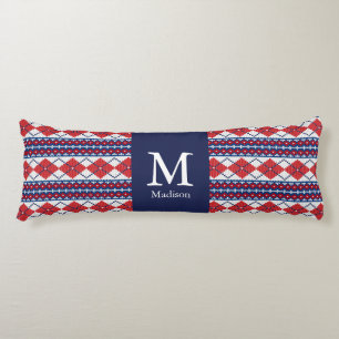 Monogramm der Fairen Isle Red und Blue Raute Seitenschläferkissen