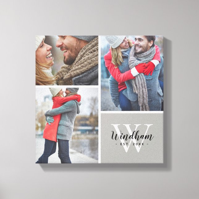 Monogramm der Familie Datum 3 FotoCollage Leinwanddruck (Vorderseite)