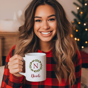 Monogramm der Familie Holiday Greenery Wreath Kaffeetasse