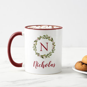 Monogramm der Familie Holiday Greenery Wreath Tasse