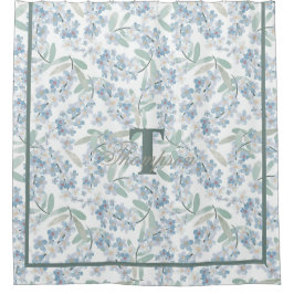 Monogramm der französischen Hütte Sage Green Flora Duschvorhang