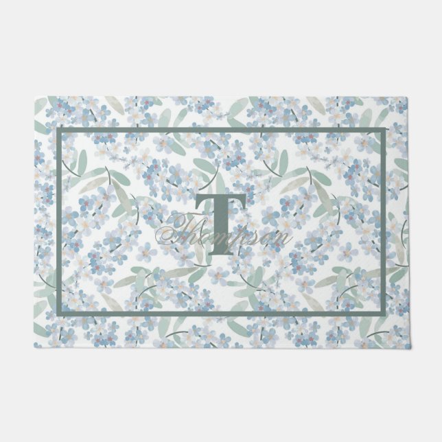 Monogramm der französischen Hütte Sage Green Flora Fußmatte (Vorderseite)