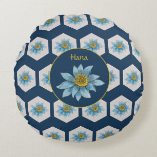 Monogramm der geometrischen Blume Rundes Kissen