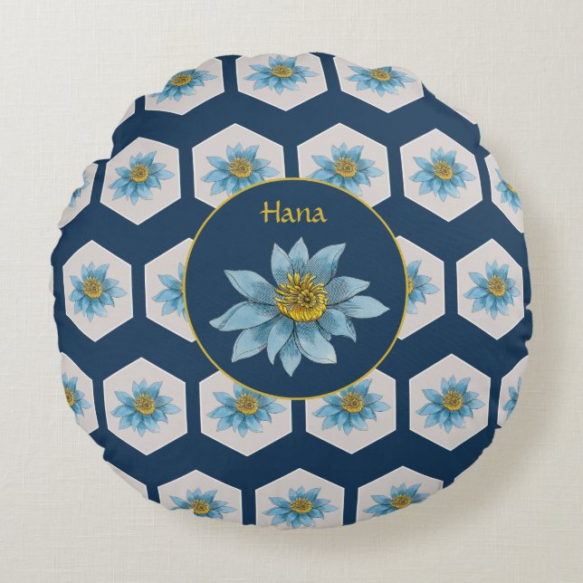 Monogramm der geometrischen Blume Rundes Kissen (Vorderseite)