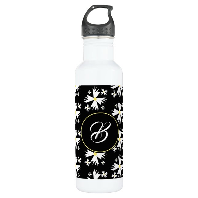 Monogramm der geometrischen weißen Daisy-Floral-Il Edelstahlflasche (Vorderseite)