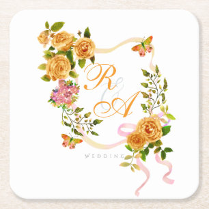 Monogramm der goldenen Rose Rechteckiger Pappuntersetzer
