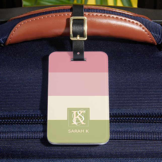 Monogramm der grauen Farbpalette der Creme Rose Gepäckanhänger (Vorderseite Insitu 2)