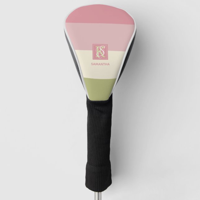 Monogramm der grauen Farbpalette der Creme Rose Golf Headcover (Vorderseite)