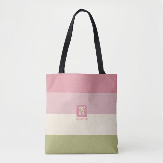 Monogramm der grauen Farbpalette der Creme Rose Tasche (Vorderseite)