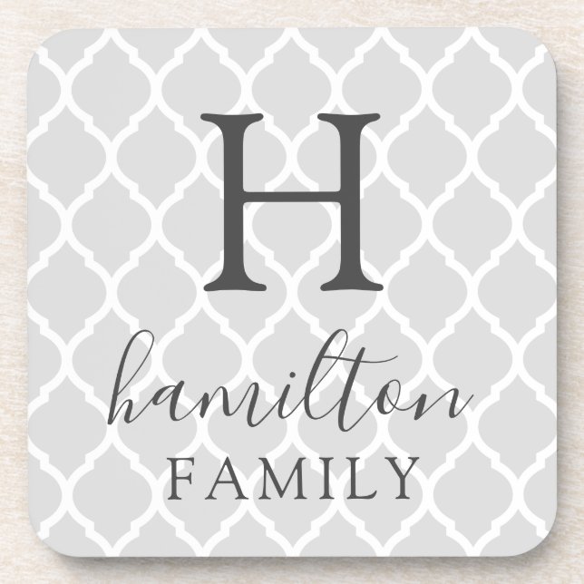 Monogramm der grauen marokkanischen Musterfamilie Getränkeuntersetzer (Vorderseite)
