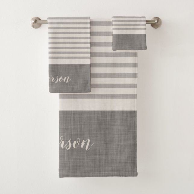 Monogramm der grauen Streifen | Bauernhof Badhandtuch Set (Insitu)