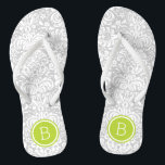 Monogramm der grauen und der grünen Blumenkornkamm Flip Flops<br><div class="desc">Maßgeschneiderte,  bedruckte Flop-Sandalen mit einem eleganten,  floralen Damastmuster und einem eigenen Monogramm oder einem anderen Text in einem Kreissaal. Klicken Sie auf Anpassen,  um Schriftart und Farben zu ändern oder eigene Bilder hinzuzufügen,  um ein einzigartiges Design zu erstellen!</div>