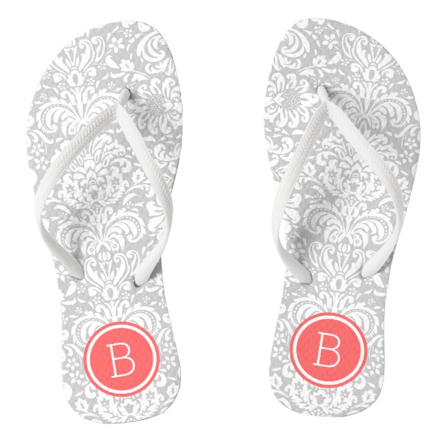 Monogramm der grauen und korallenfloralen Damaskus Flip Flops (Fußbett)