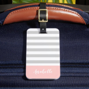 Monogramm der grauen und rosa Streifen   Editierba Gepäckanhänger