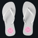 Monogramm der grauen und rosa Tiny Dots Flip Flops<br><div class="desc">Maßgeschneiderte gedreht Flop Sandalen mit einem niedlichen gürtelförmigen Polka-Punktmuster und einem eigenen Monogramm oder einem anderen Text in einem Kreisrahmen. Klicken Sie auf Anpassen,  um Schriftart und Farben zu ändern oder eigene Bilder hinzuzufügen,  um ein einzigartiges Design zu erstellen!</div>