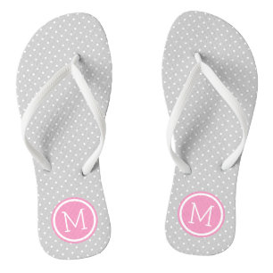 Monogramm der grauen und rosa Tiny Dots Flip Flops
