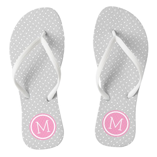 Monogramm der grauen und rosa Tiny Dots Flip Flops (Fußbett)