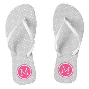 Monogramm der grauen und rosa Tiny Dots Flip Flops