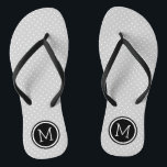 Monogramm der grauen und schwarzen Tiny Dots Flip Flops<br><div class="desc">Maßgeschneiderte gedreht Flop Sandalen mit einem niedlichen gürtelförmigen Polka-Punktmuster und einem eigenen Monogramm oder einem anderen Text in einem Kreisrahmen. Klicken Sie auf Anpassen,  um Schriftart und Farben zu ändern oder eigene Bilder hinzuzufügen,  um ein einzigartiges Design zu erstellen!</div>
