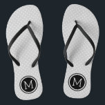 Monogramm der grauen und schwarzen Tiny Dots Flip Flops<br><div class="desc">Maßgeschneiderte gedreht Flop Sandalen mit einem niedlichen gürtelförmigen Polka-Punktmuster und einem eigenen Monogramm oder einem anderen Text in einem Kreisrahmen. Klicken Sie auf Anpassen,  um Schriftart und Farben zu ändern oder eigene Bilder hinzuzufügen,  um ein einzigartiges Design zu erstellen!</div>