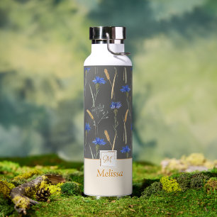 Monogramm der grauen Wildblume Trinkflasche